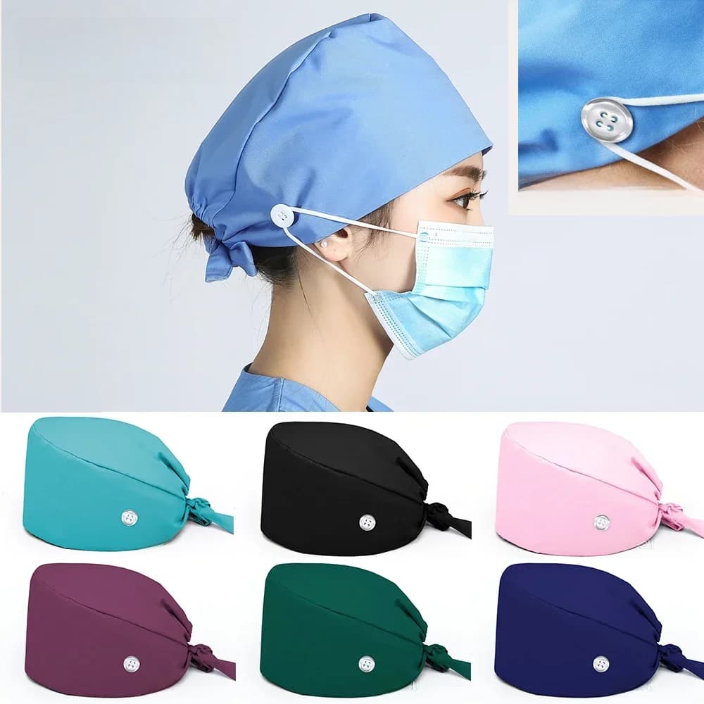 Casquette de gIslande de couleur unie avec bouton, casquettes chirurgicales de travail de toilettage pour animaux de compagnie, chapeau de travail de