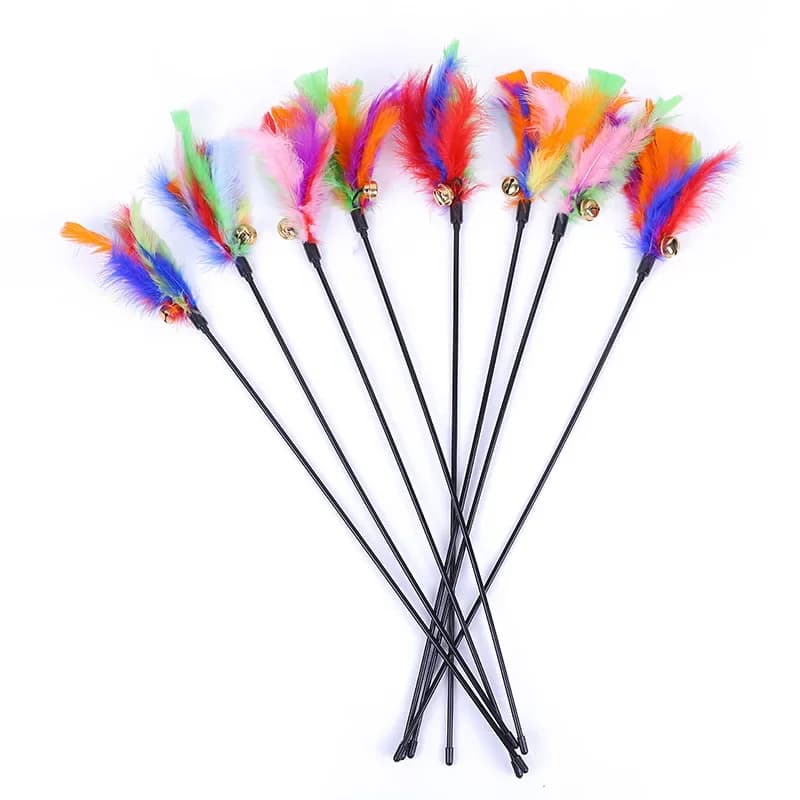 5 pièces drôle chaton chat Teaser jouet interactif tige avec cloche et plume jouets pour animaux de compagnie chats bâton fil chasseur baguette