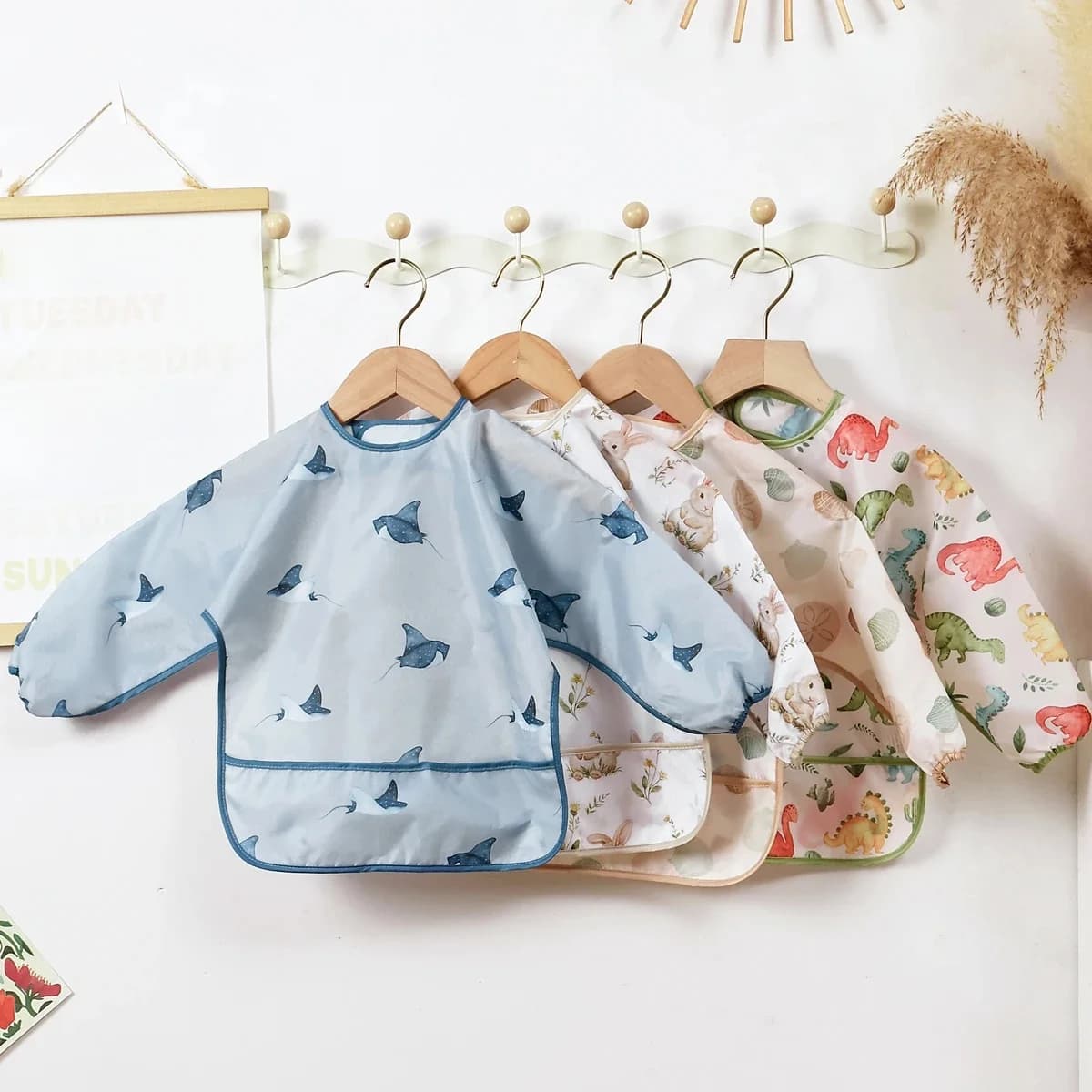 Elinfant 1PC bavoirs à manches longues, bavoirs d'alimentation imperméables, chiffon de rot lavable, bavoirs monos, bavoirs faciles à nettoyer,