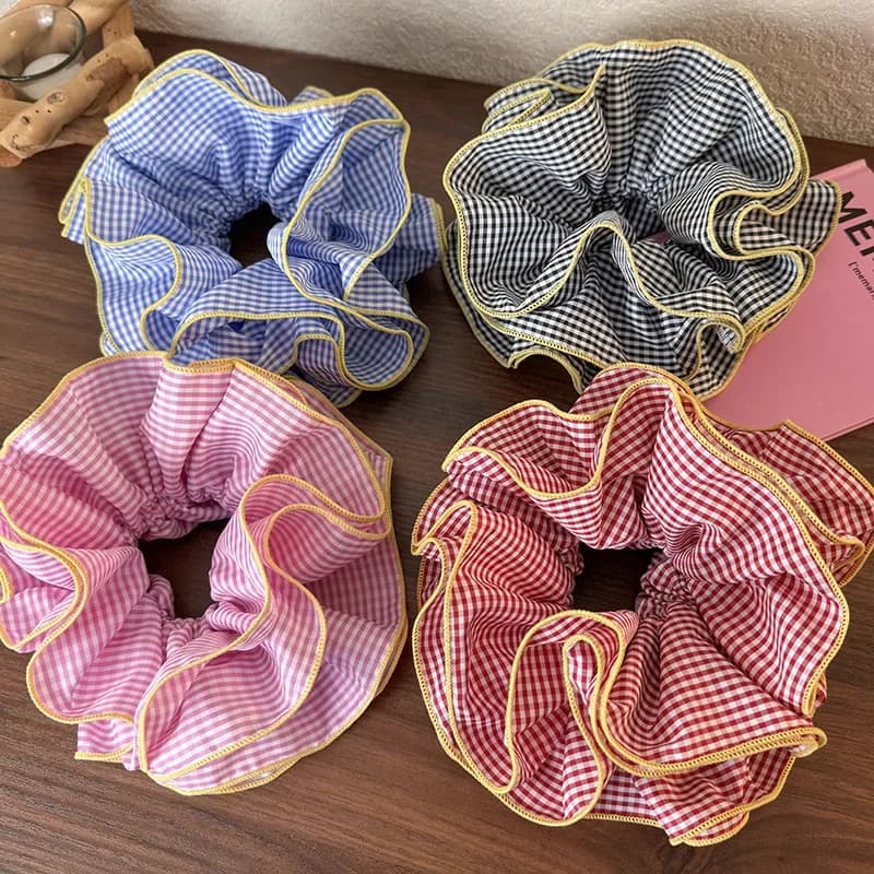 Chouchous à volants en treillis coloré rétro, bandeaux pour femmes et filles, corde de cheveux douce Romance, bande en caoutchouc, accessoires pour