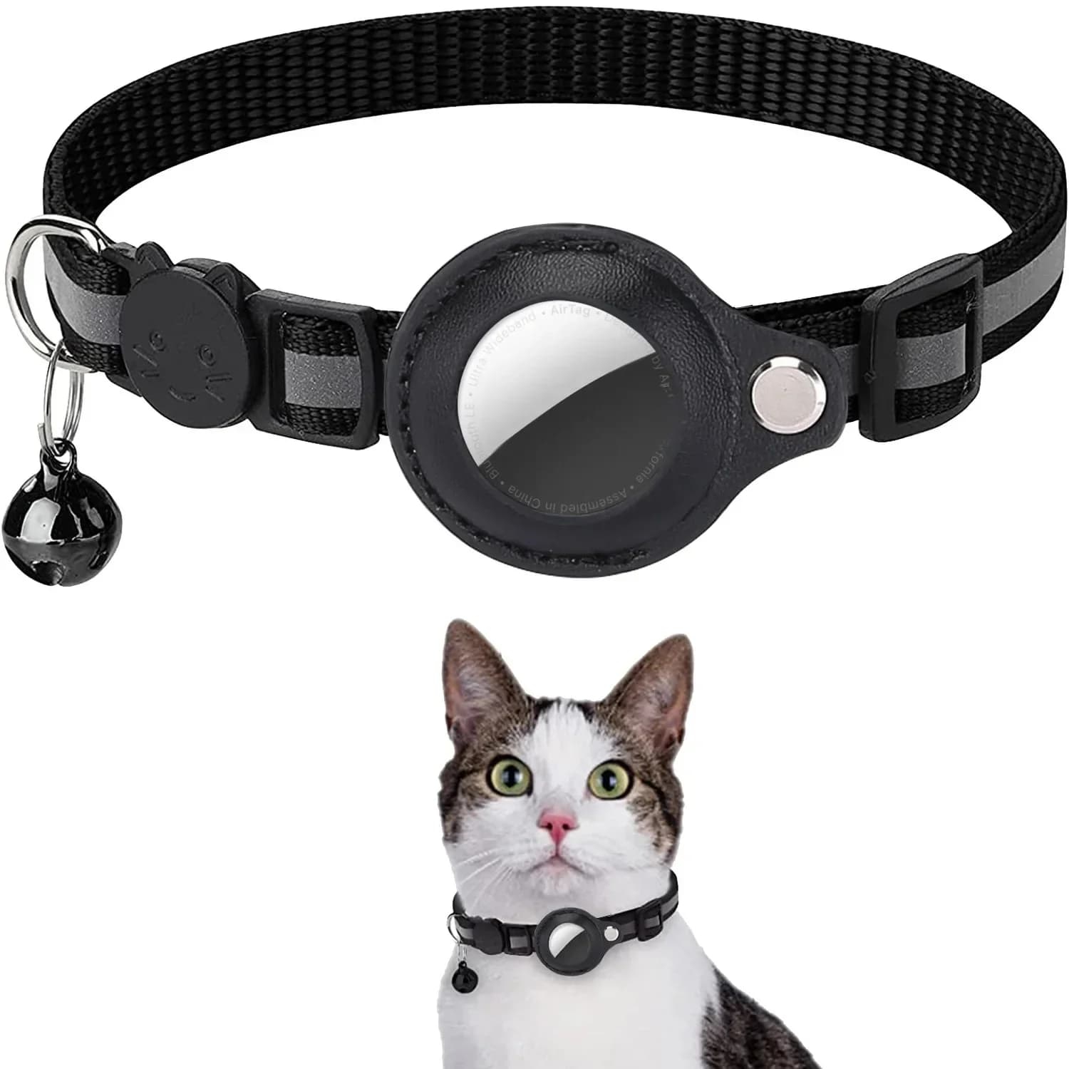 Collier de support AirTag pour chat, bandes réfléchissantes détachables, collier de chaton réglable, collier de cloche de chat étanche, étui