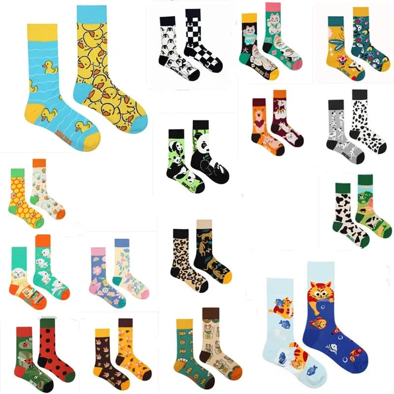 Chaussettes colorées unisexes en coton pour hommes et femmes, chaussettes originales AB Tide, chat, chien, koala, vache, quatre saisons, cadeau