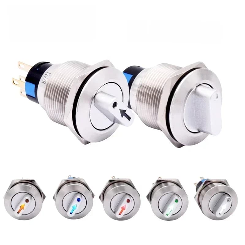 Interrupteur rotatif métallique étanche 22 mm, 2 ou 3 positions, 1NO1NC 2NO2NC, 12V, avec bouton-poussoir en acier inoxydable et LED rouge/verte