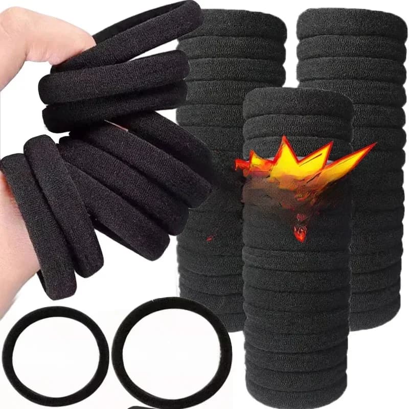 Bandes de cheveux noires à haute élasticité pour femmes, bandeau de base noir, porte-queue de cheval Simple, chouchous, couvre-chef, accessoires