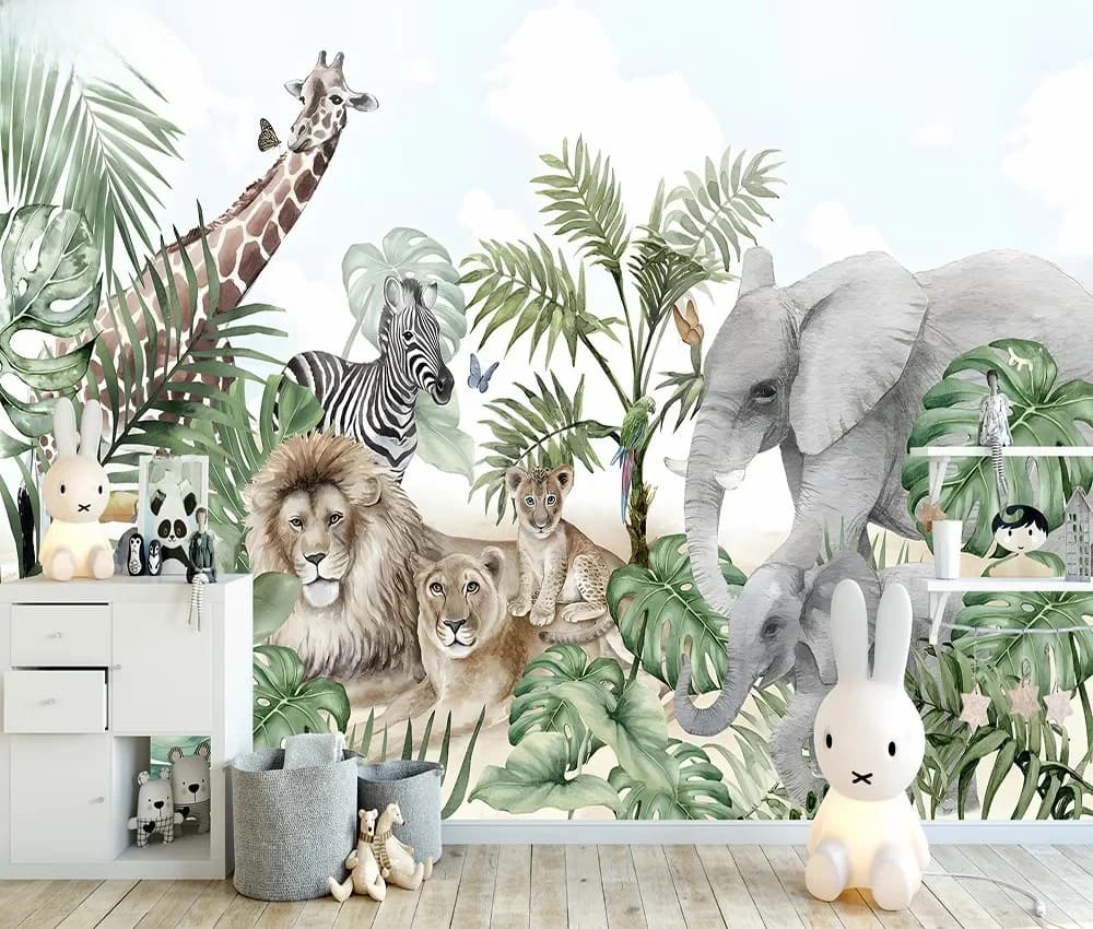 Milofi – papier peint mural 3D personnalisé, grand format, peint à la main, forêt nordique, petits animaux, autocollant de jungle pour