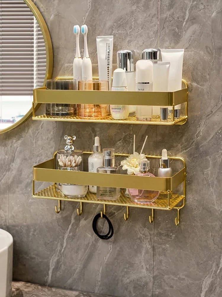 Support de rangement doré pour salle de bain, trépied mural pour shampoing et gel douche, accessoires de salle de bains