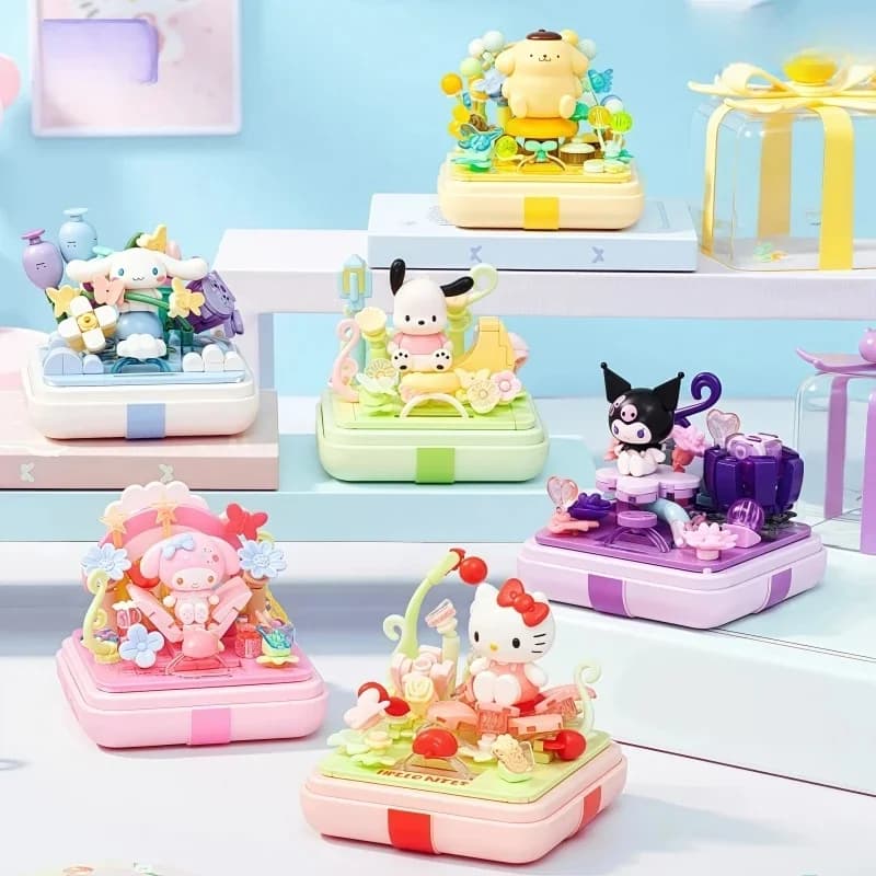 Sanrio – bloc de construction, boîte à bagues, dessin animé Hellokitty Kuromi ma mélodie, modèle d'épissure, jouet ornements, cadeau de saint