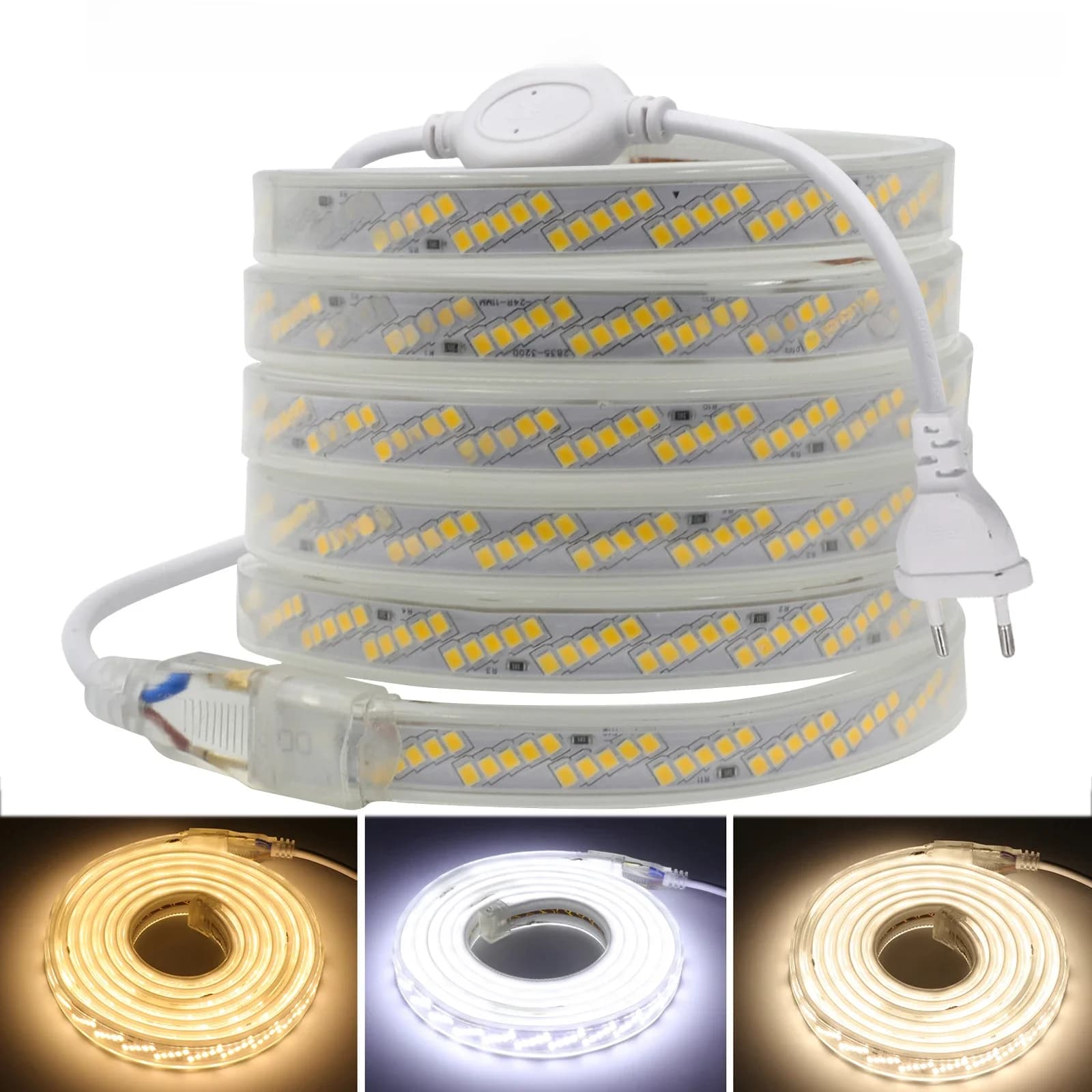 Bande lumineuse LED AC 220V, ruban Flexible et étanche, SMD 2835 320Led/m, avec prise EU/UK, pour la décoration de la maison
