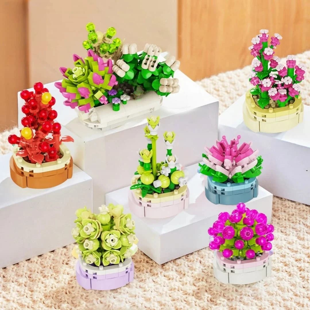 Blocs de construction succulents en pot de particules de diamant, bouquet d'ornements de simulation créatifs, cadeaux, jouets éducatifs pour enfants