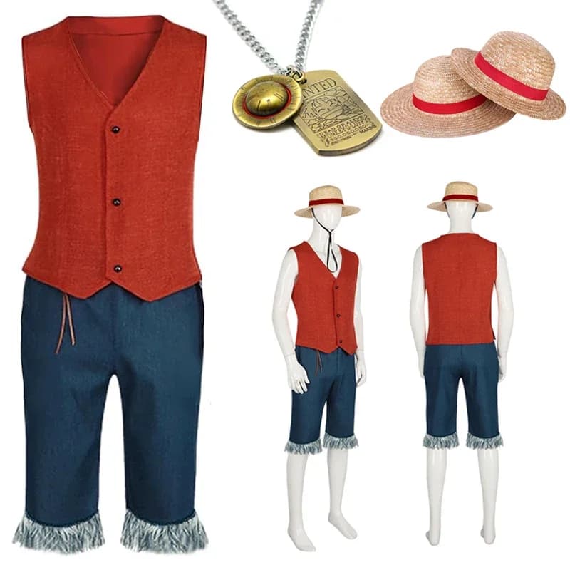 Luffy Cosplay singe D Luffy Costume gilet rouge short chapeau corde Anime tenue adultes hommes pour fête d'halloween