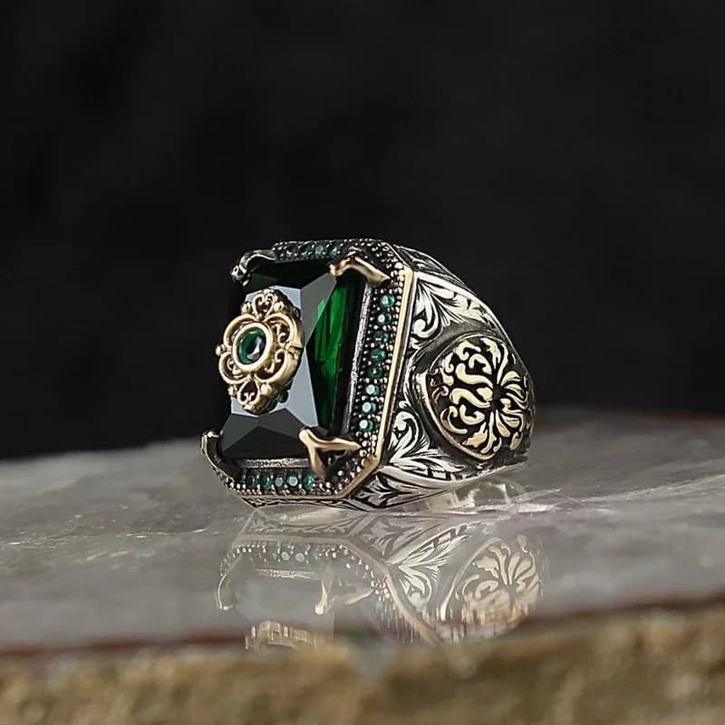 Oral alière turque faite à la main pour hommes, rétro, vintage, argent, document, carapté, motif incrusté, vert, Zcomprend, sur la fête, punk,