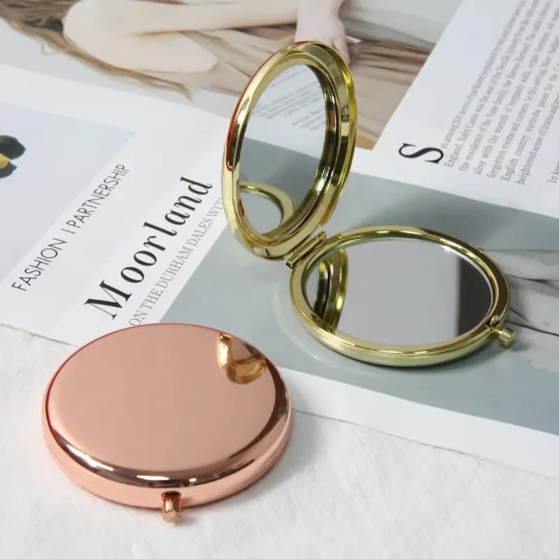 Petit miroir Double face Portable pliant rond miroir de maquillage or Rose Simple Mini hommes et femmes miroir de poche à main