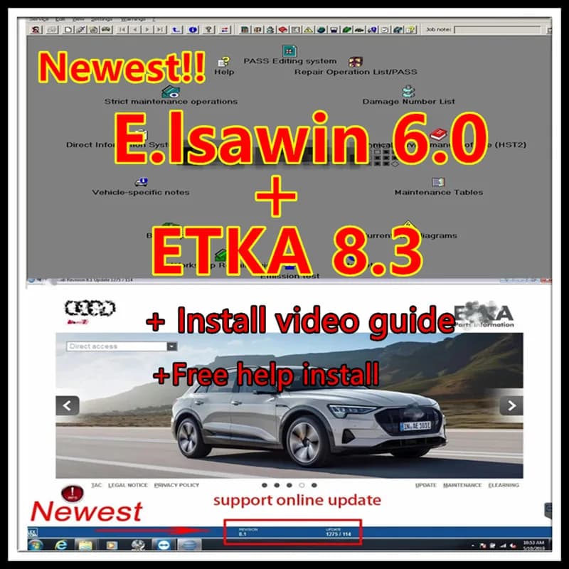 Nouveau ELSAWIN 6.0 avec ET KA 8.3, le plus récent logiciel de réparation automobile pour Audi et VW, catalogue de pièces électroniques pour