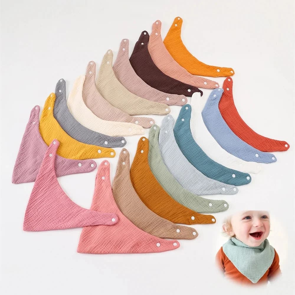 19 couleurs crêpe Triangle salive serviette bébé bavoirs infantile coton bavoir nouveau-né solide Bandana rot tissu pour enfant alimentation bave