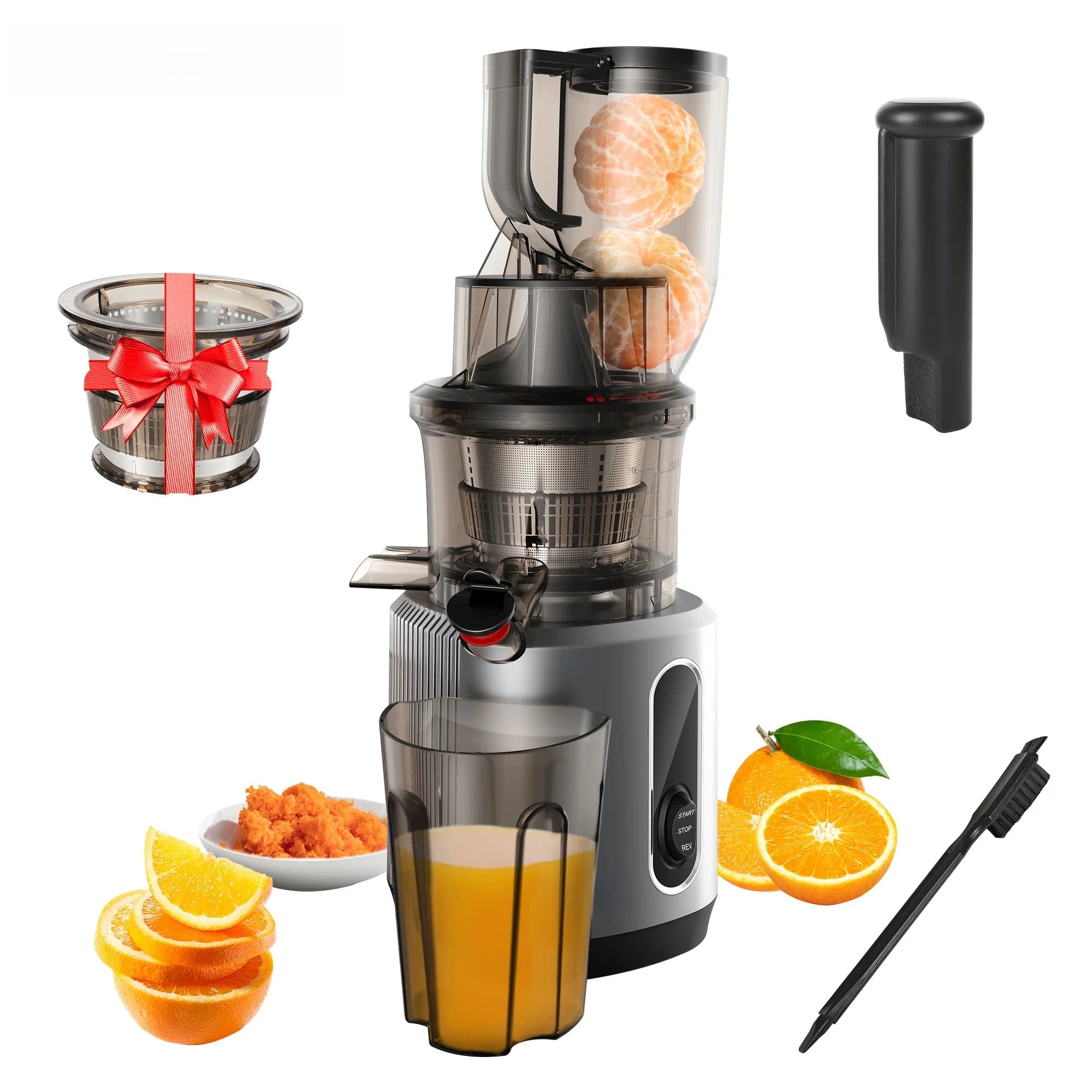 BioloMix Presse-agrumes à pression froide avec goulotte d'alimentation de 75 mm, extracteur de jus à mastication lente à moteur puissant de 200 W