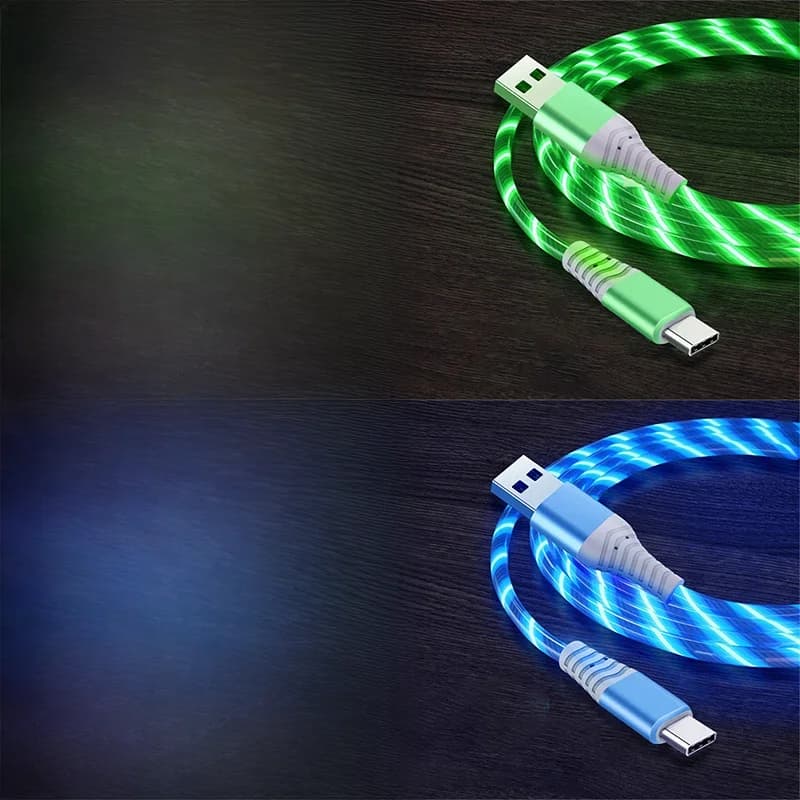 Câble USB Type C Flow Luminous 5A à charge rapide et transfert de données pour Samsung Xiaomi OPPO Huawei iPhone, câble de charge Micro USB avec