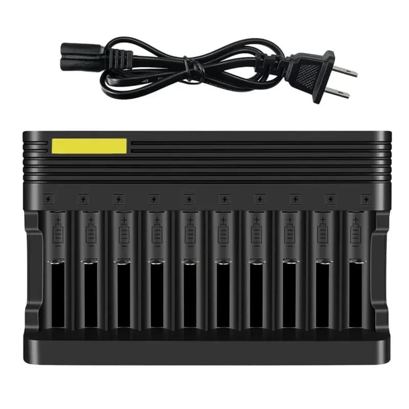 Chargeur de batterie au Lithium 18650, 10 emplacements, universel, pour Batteries rechargeables Li-ion 26650 16340 18500 10440 18350 17670