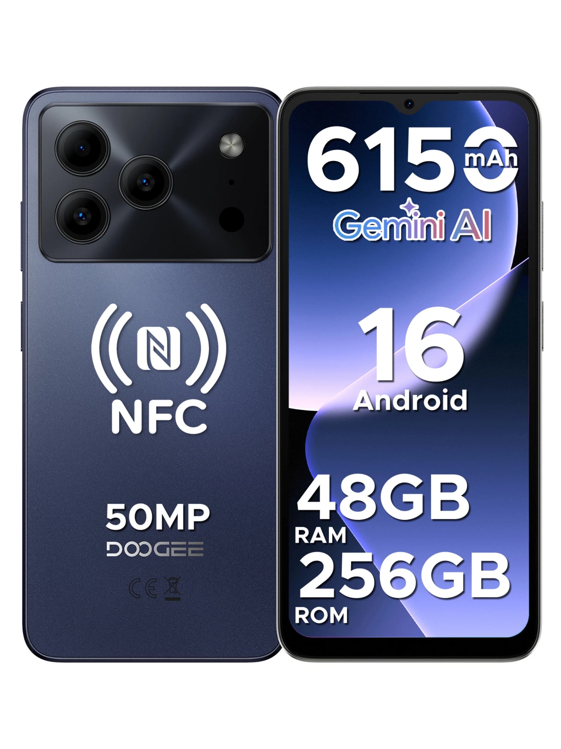 Smartphone DOOGEE Note56 Plus Android 16 48 Go + 256 Go Batterie de grande capacité 6150 mAh Écran 6,56'' 90 Hz UNISOC T7225 Appareil photo 50 MP