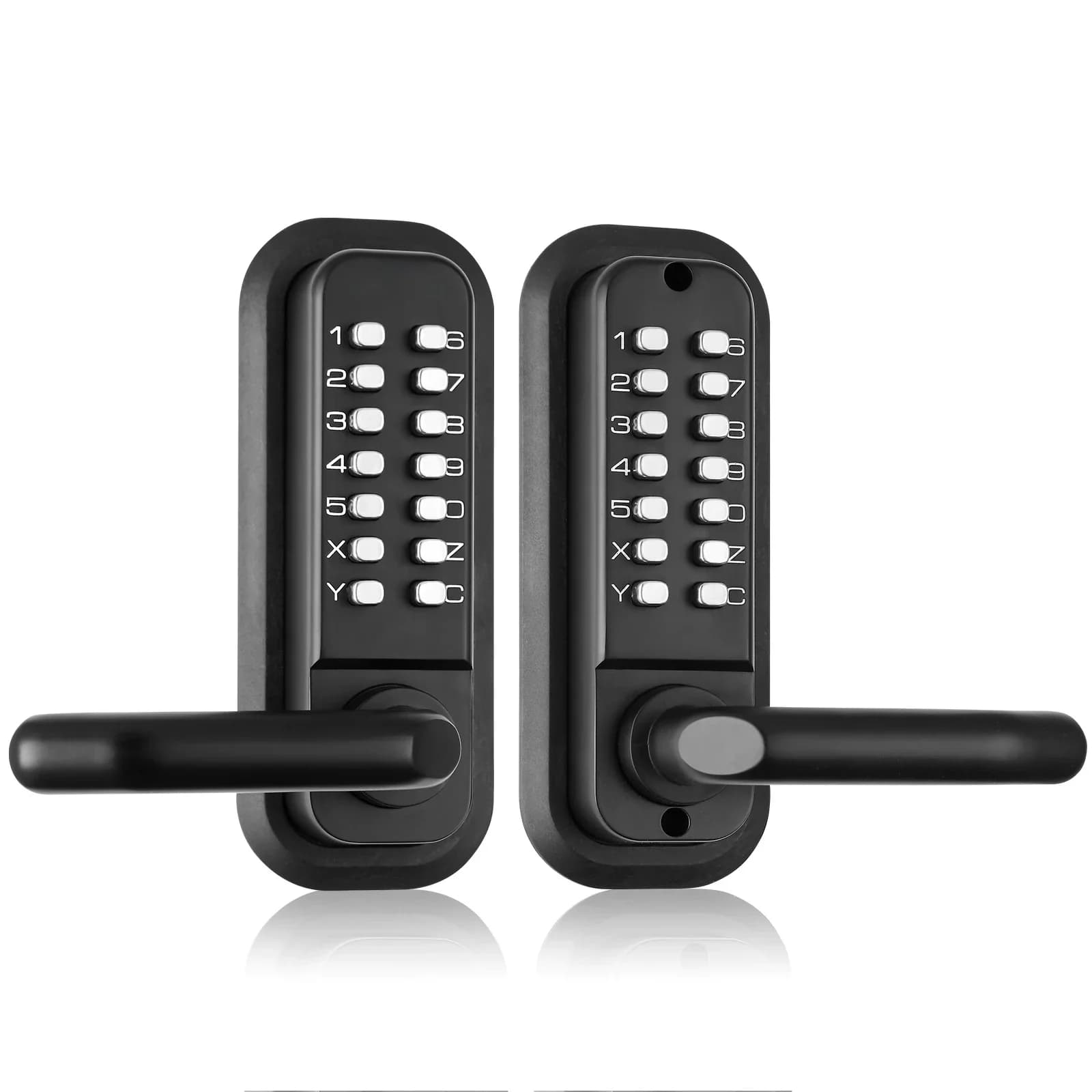 SucceBuy Serrure de porte d'entrée mécanique sans clé, simple/double face, clavier à 14 chiffres et poignée intégrés