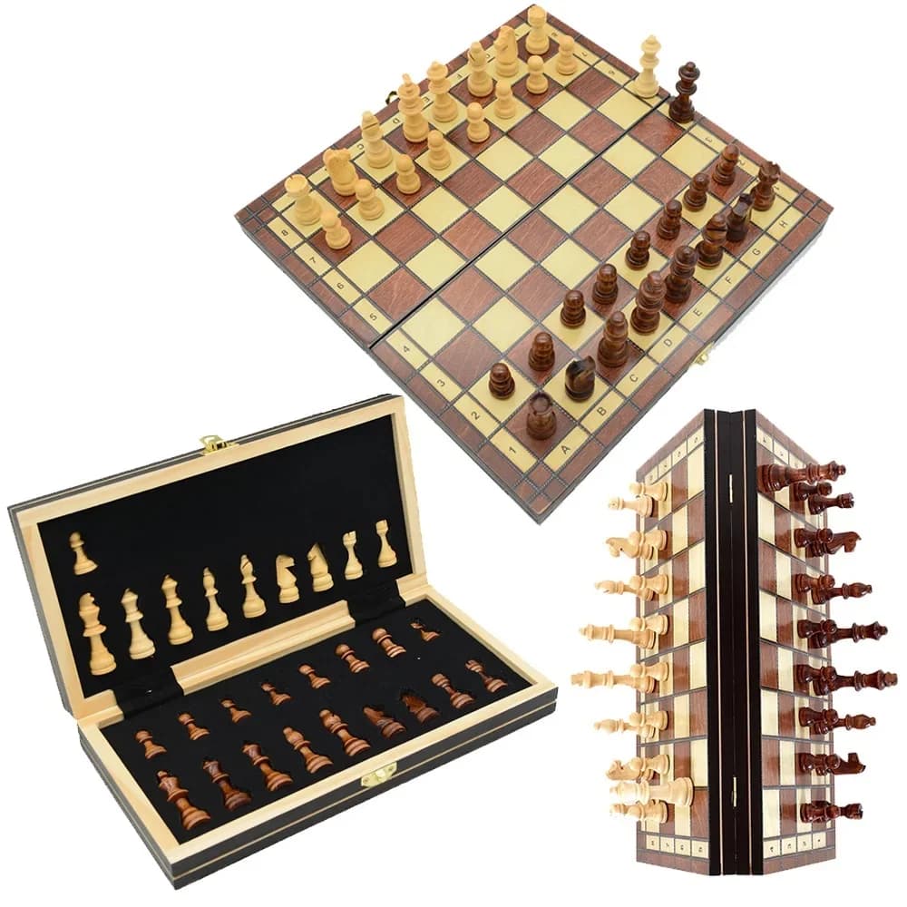 Jeu d'échecs, de dames et de backgammon magnétique, jeu de société portable et pliable en bois pour adulte, jeu de voyage, reines supplémentaires
