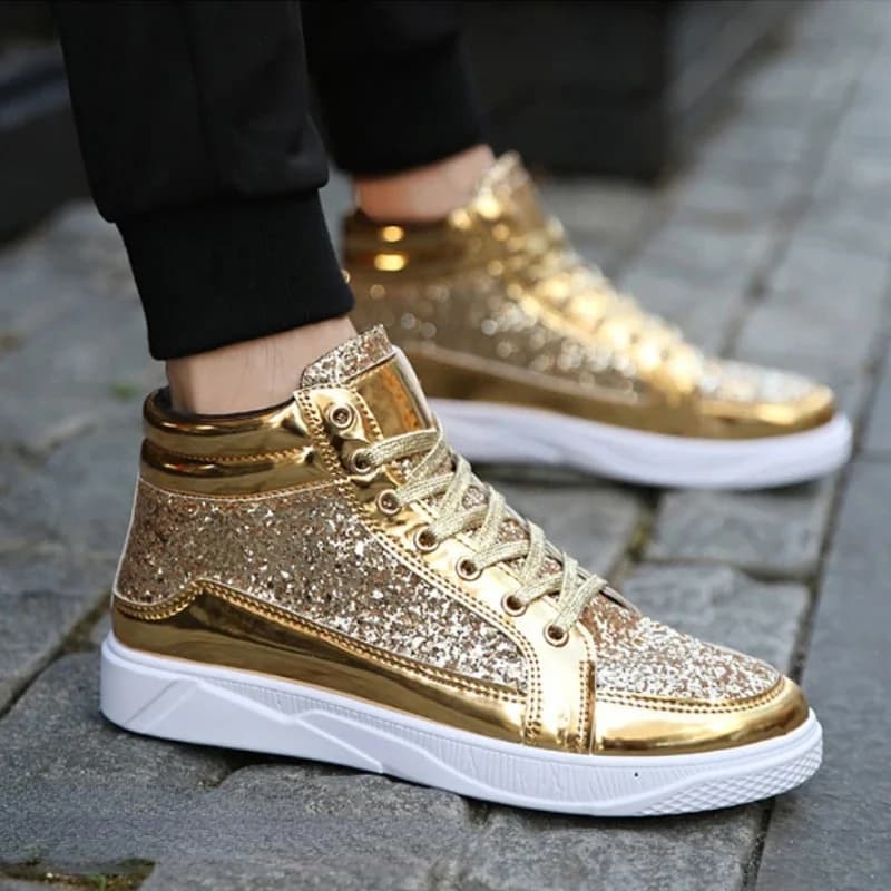 Offre spéciale homme baskets hautes luxe paillettes hommes bottines mode chaussures décontractées antidérapantes haute qualité Hip Hop hommes