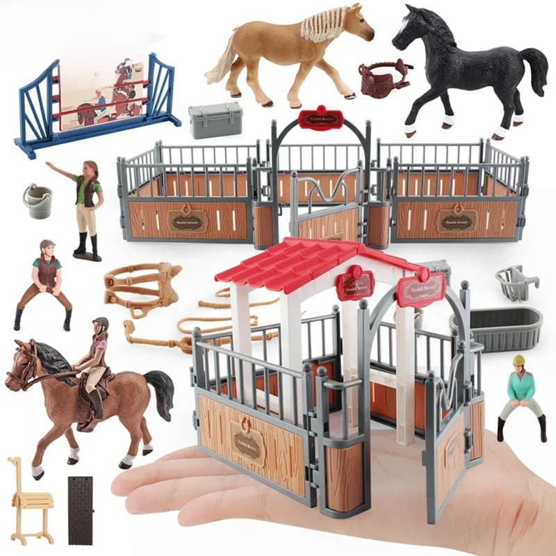 Bricolage modèle de course de chevaux cavalier ferme Figurines d'animaux Figurines d'action et de jouets ABS émulation jouets pour enfants cadeau