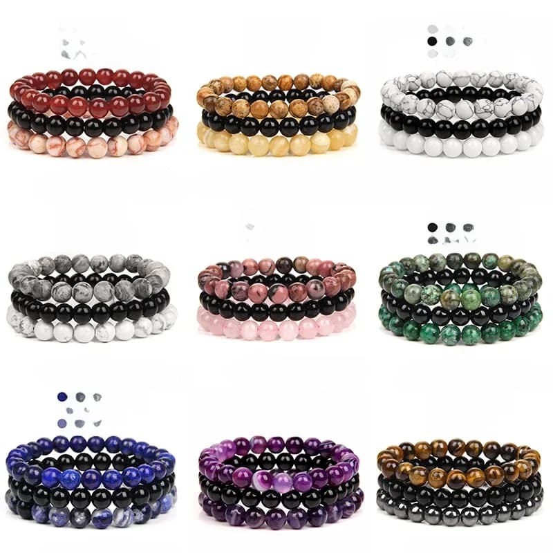 3 pièces/ensemble Bracelet en pierre naturelle quartz Rose obsidienne améthystes oeil de tigre perles Bracelet élastique pour femmes hommes