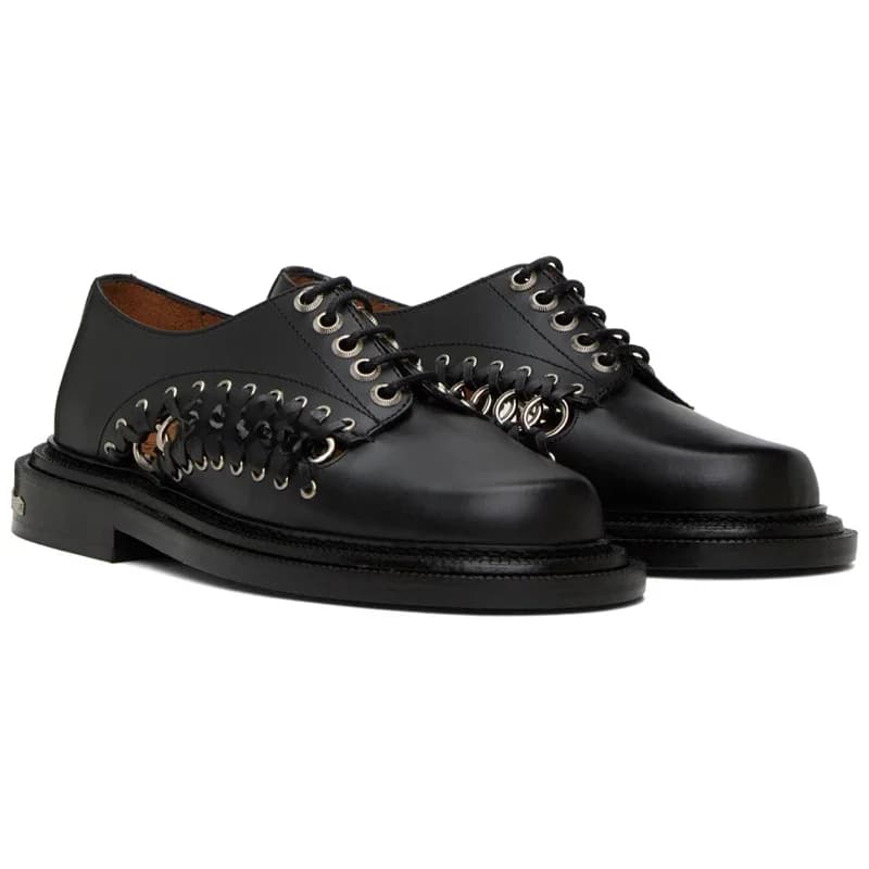 Noir bout rond boucle en métal anneau sangle conception hommes chaussures rétro décontracté plat homme chaussures sans lacet printemps luxe