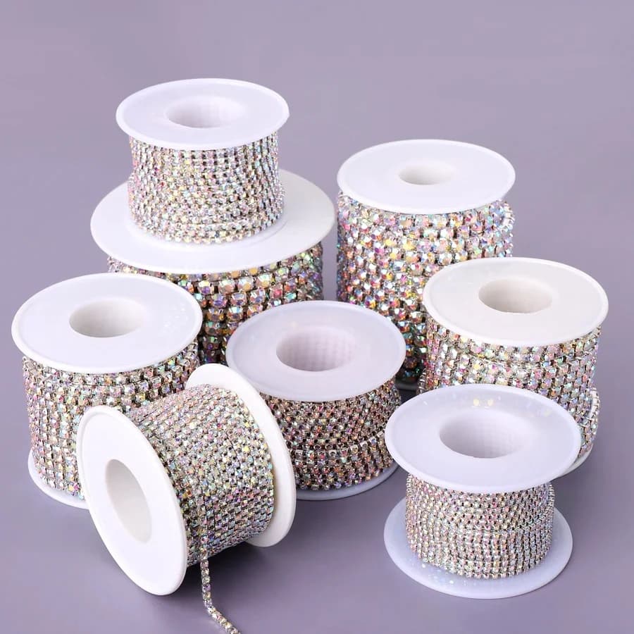 Rouleau de strass en cristal AB, 1 mètre, 10 mètres/rouleau SS6-SS16, verre cousu sur chaîne en strass pour travaux d'aiguille, tissu, garnitures