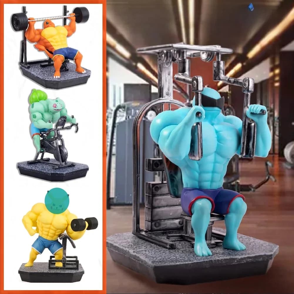Figurines de gymnastique Pokemon, dessin animé Fitness Muscle Man, figurine d'action Charmander Bulbasuar Squirtle Gengar, modèle adapté, jouets