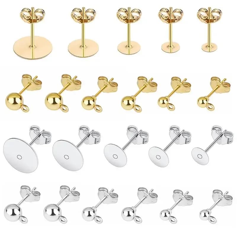 50 pcs/lot 925 argent plaqué blanc poste boucle d'oreille goujons Base broche avec boucle d'oreille bouchon résultats oreille arrière bijoux à