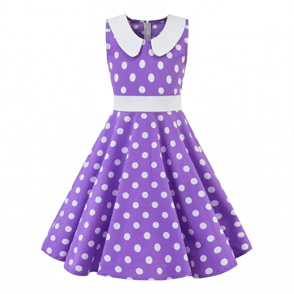 LPATTERN-Robe Vintage Rockabilly pour Fille, Tenue de Soirée Rétro à Pois, Motif Floral, Ligne A, Jupe Plissée, Longueur Genou, 4-10 Ans