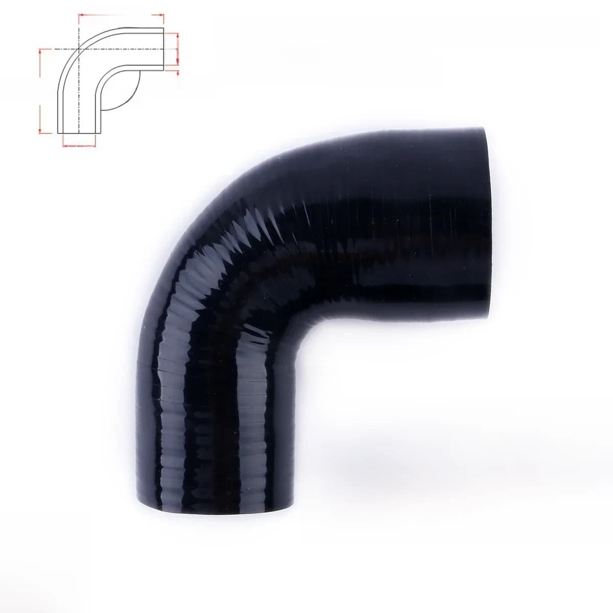 Tuyau de refroidissement intercooler en silicone noir brillant 3 plis, longueur 102 mm, coudière de réduction à 90 degrés, diamètre intérieur