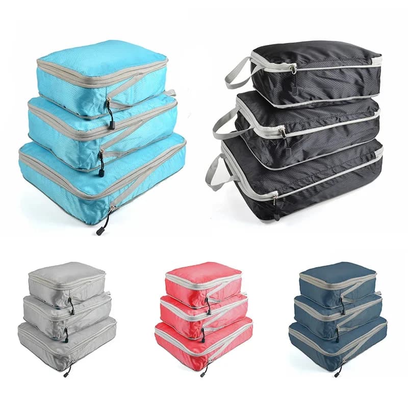 Cubes d'emballage pliables et compressibles, sac de rangement de voyage étanche, valise en Nylon, Portable avec sac à main, organisateur de bagages