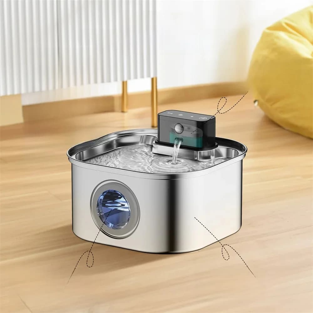 Distributeur d'eau sans fil pour chat ISR21700-40A en acier inoxydable, rechargeable, à induction automatique, bol à boire pour animaux de compagnie