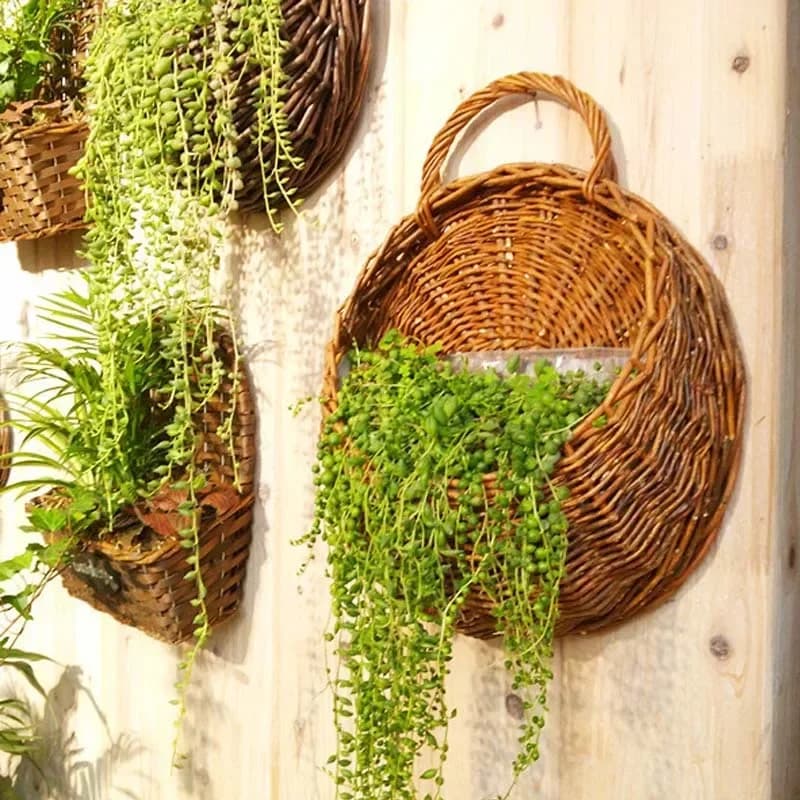 Pot de fleur en osier fait à la main, panier mural en rotin, panier de jardinière suspendu, décor de jardin de maison, paniers de Vase en rotin