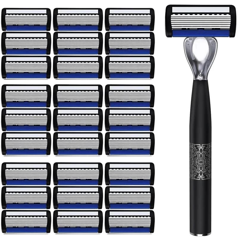 Rasoir manuel pour hommes à 7 couches, lames en acier inoxydable pour hommes avec tondeuse de précision, support de rasoir en métal