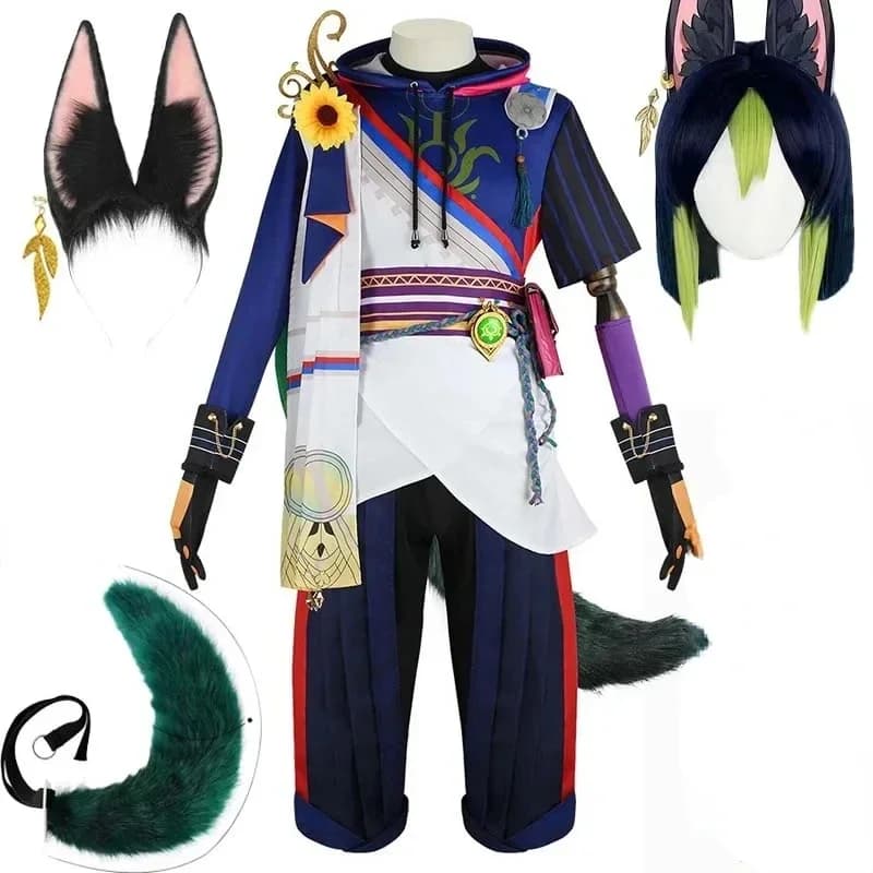Tighnari Cosplay costume Kostüm Halloween Karneval tenues oreilles queue perruque pour bande dessinée con