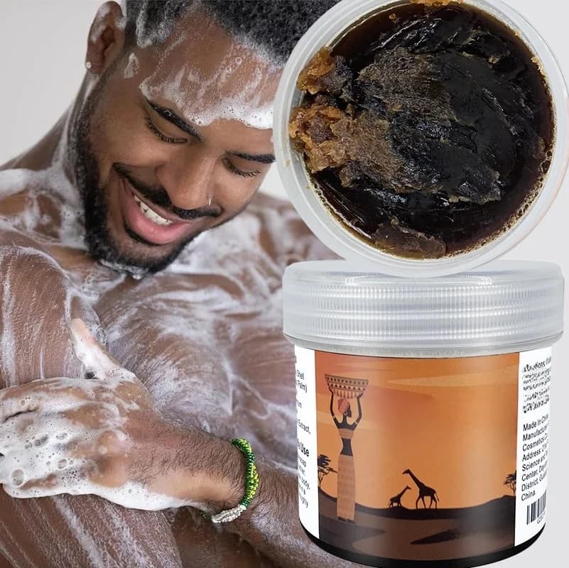 GZE Savon noir africain nettoyant 3 en 1 pour le visage, les cheveux et le corps – nettoie et hydrate en profondeur la peau et les cheveux,
