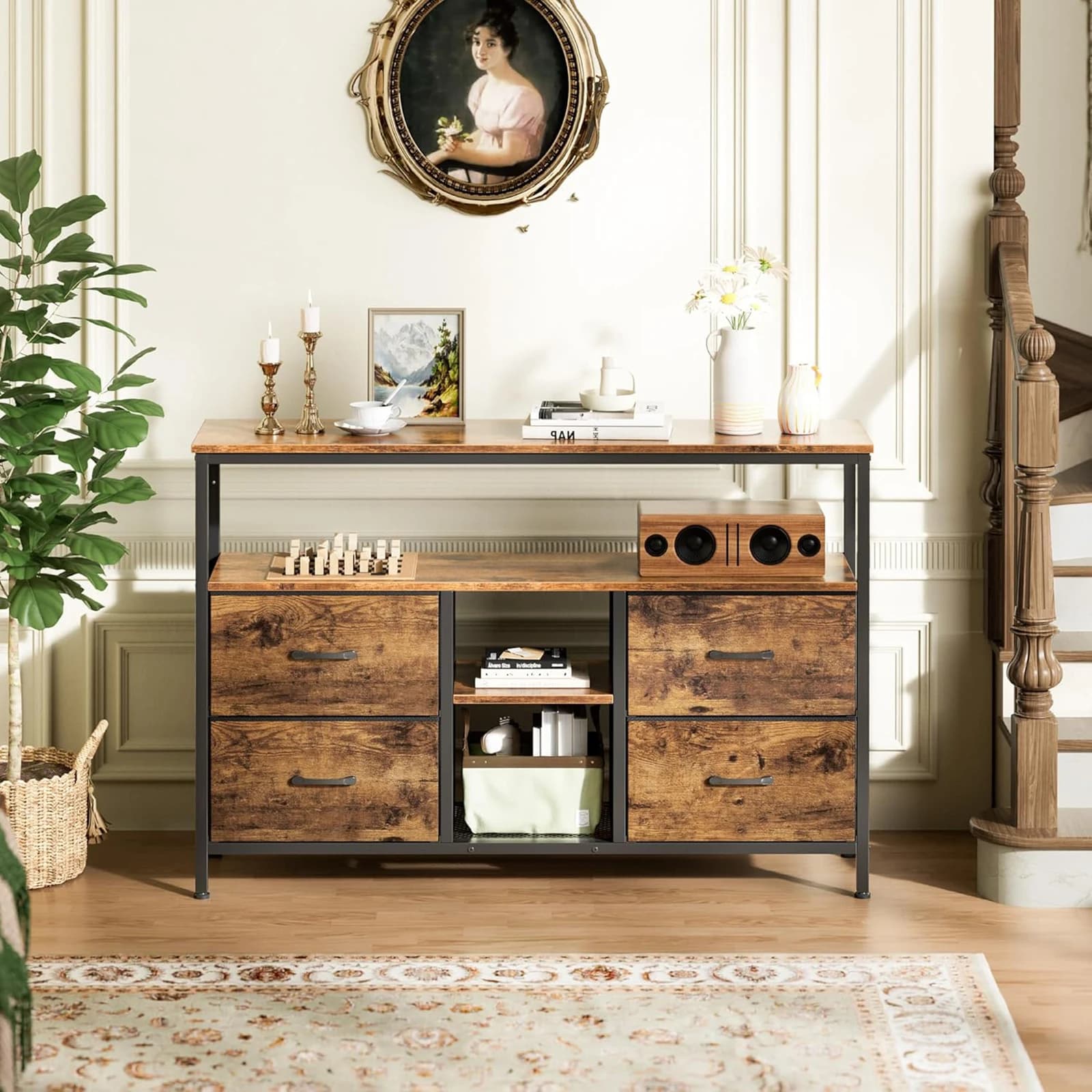 Meuble TV, meuble de rangement avec éclairage LED, commodes et buffets, meuble de style rétro pour le salon