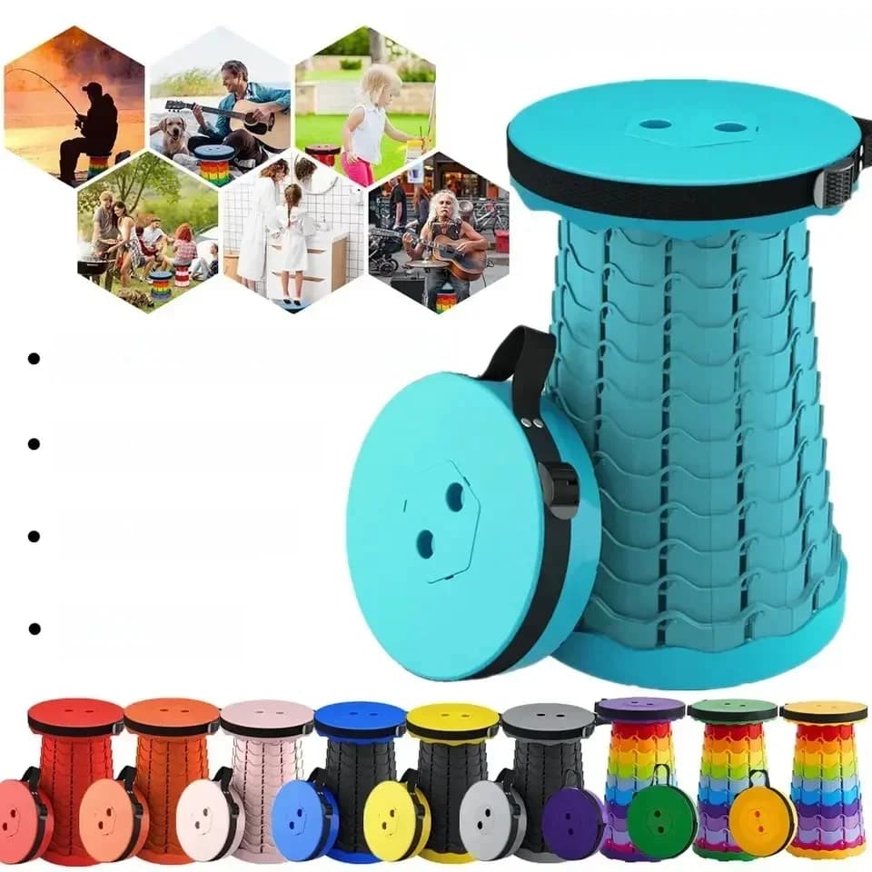 Tabouret télescopique pliant Portable, chaise de file d'attente de métro en plastique léger et pêche de Camping en plein air avec sac de transport