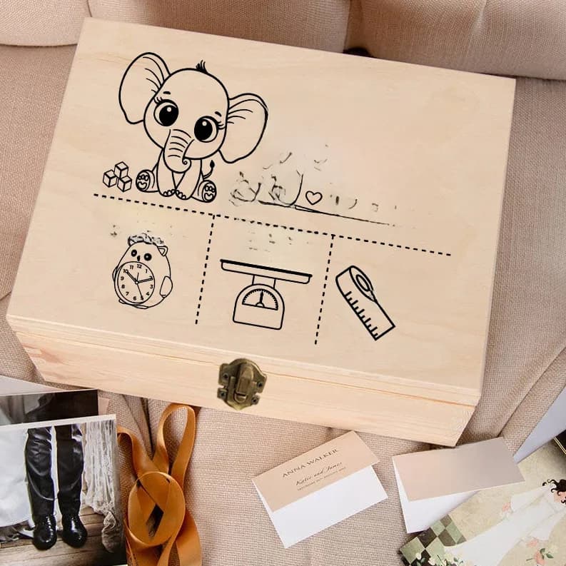 Boîte à mémoire de forme en bois personnalisée pour bébé, cadeau de douche Newbron, boîte à souvenirs pour bébé, boîte de statistiques de