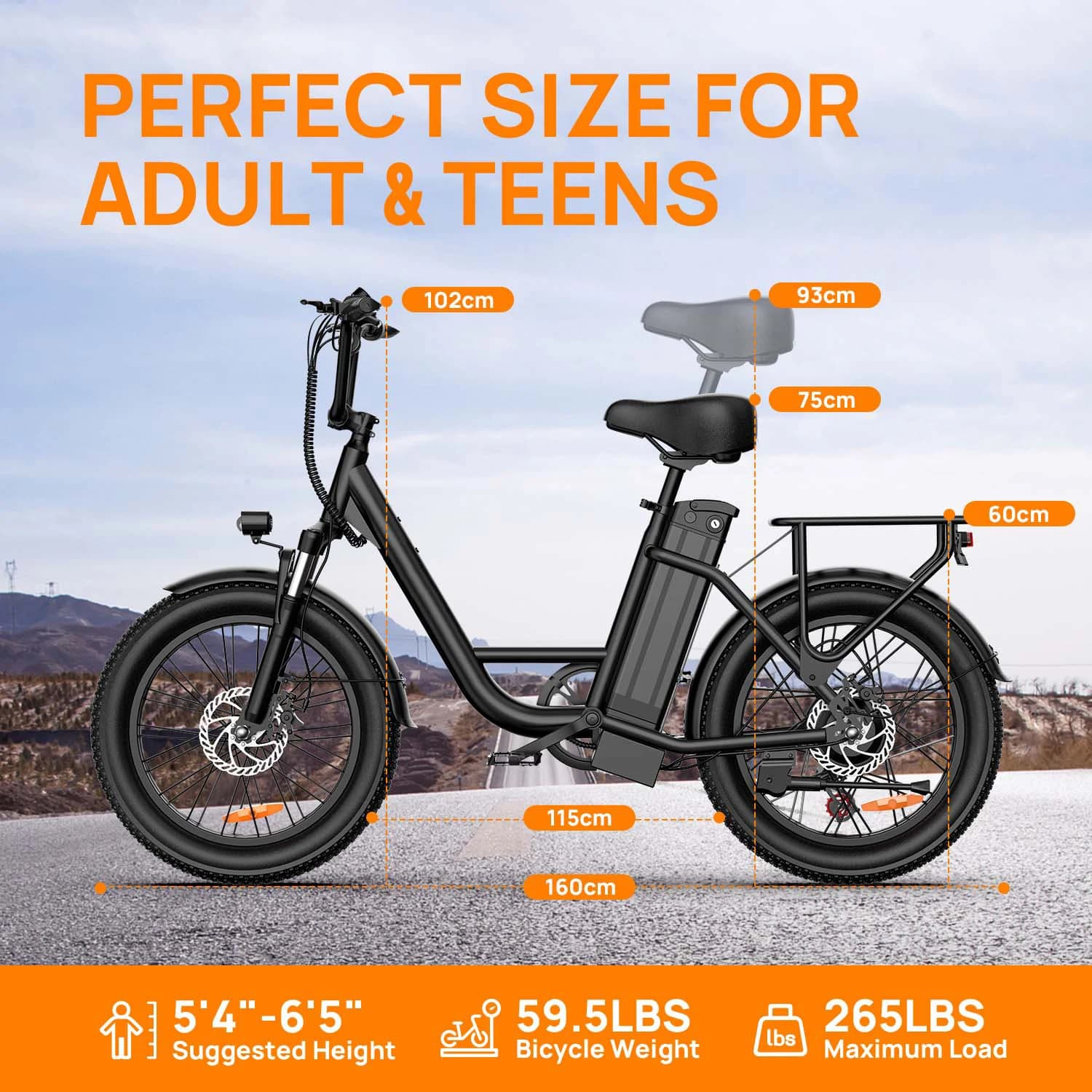 Vélo électrique URLIFE E20 pour les trajets quotidiens, moteur 500W, batterie 48V13Ah, pneus 20 pouces, vélo électrique tout-terrain, freins à