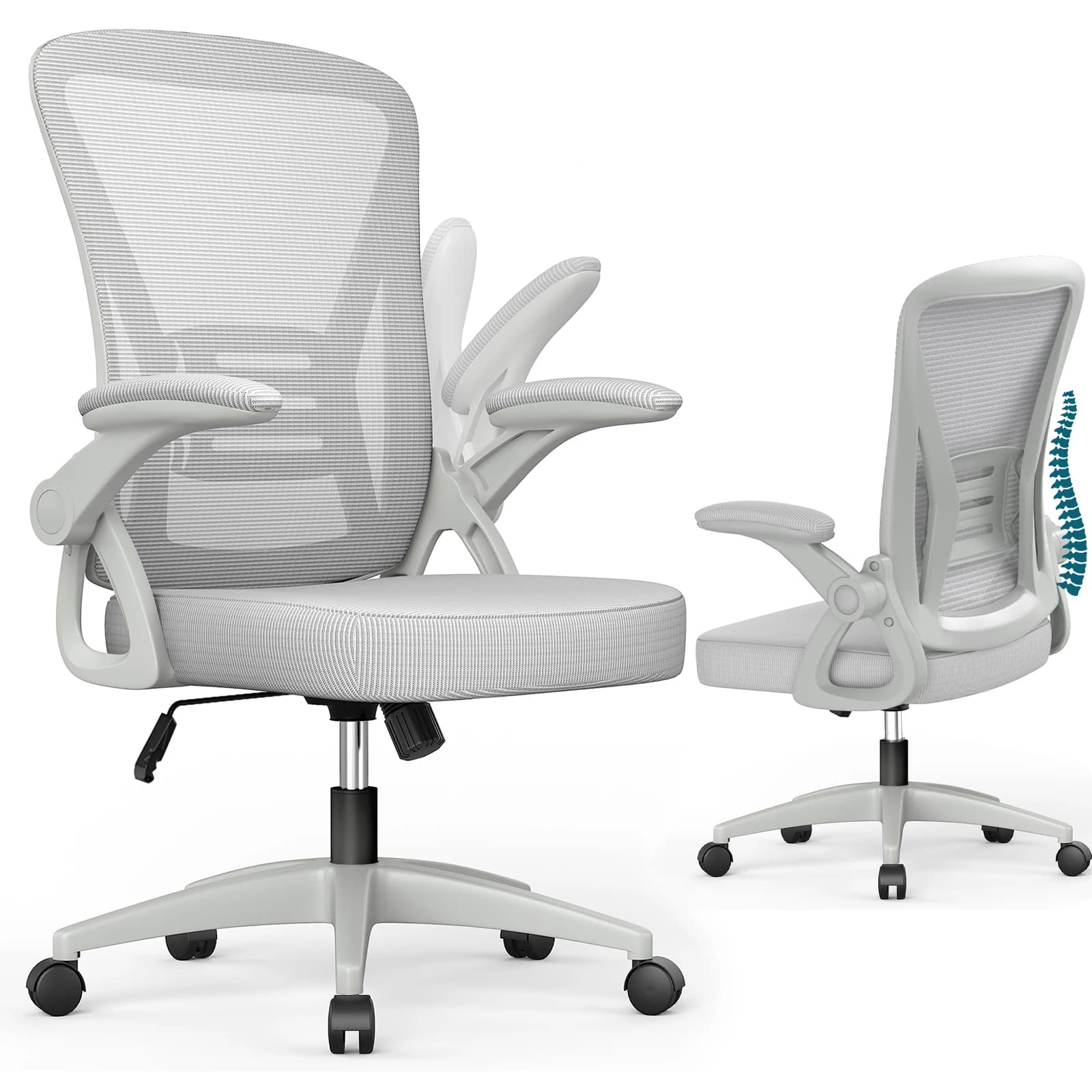 Chaise de bureau avec accoudoirs réglables, chaise de bureau ergonomique avec revêtement en maille, support lombaire, hauteur réglable, coussin de