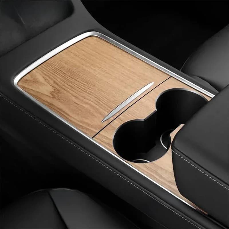 Autocollant pour panneau de Console centrale Tesla modèle 3 Y 2021 – 2023, Film Grain de bois, couverture de commande centrale en carbone,