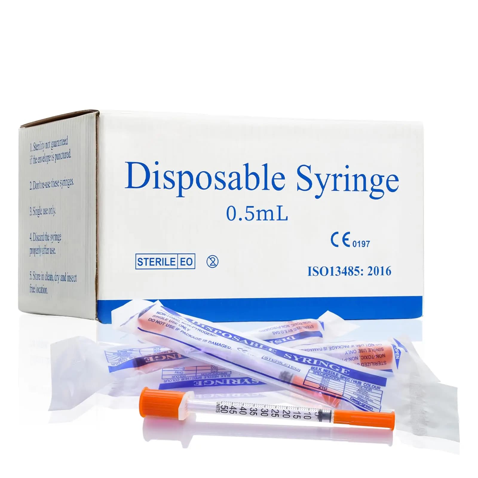 Seringue à insuline manuelle en plastique de 0,5 ml 31G 8MM, emballée individuellement pour animaux de compagnie, usage vétérinaire, 100