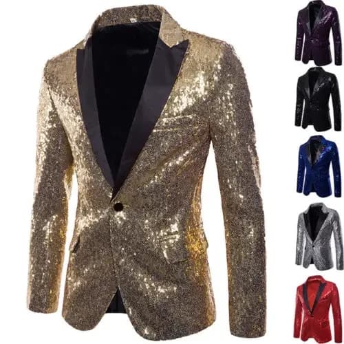 Veste à Paillettes Imbibées pour Homme, Blazer de ixde Mariage, Gentleman Formel, Bouton de brev, Combinaison Bling, Grande Taille 2XL