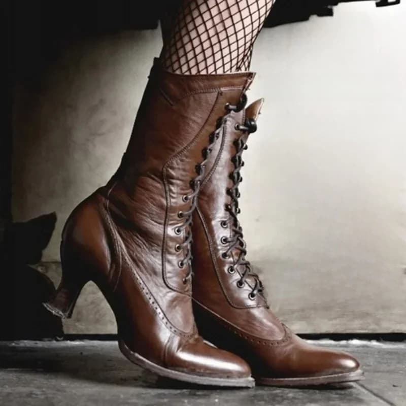 Bottes de chevalier rétro en cuir PU pour femmes, chaussures à talons hauts, rinçage, mode