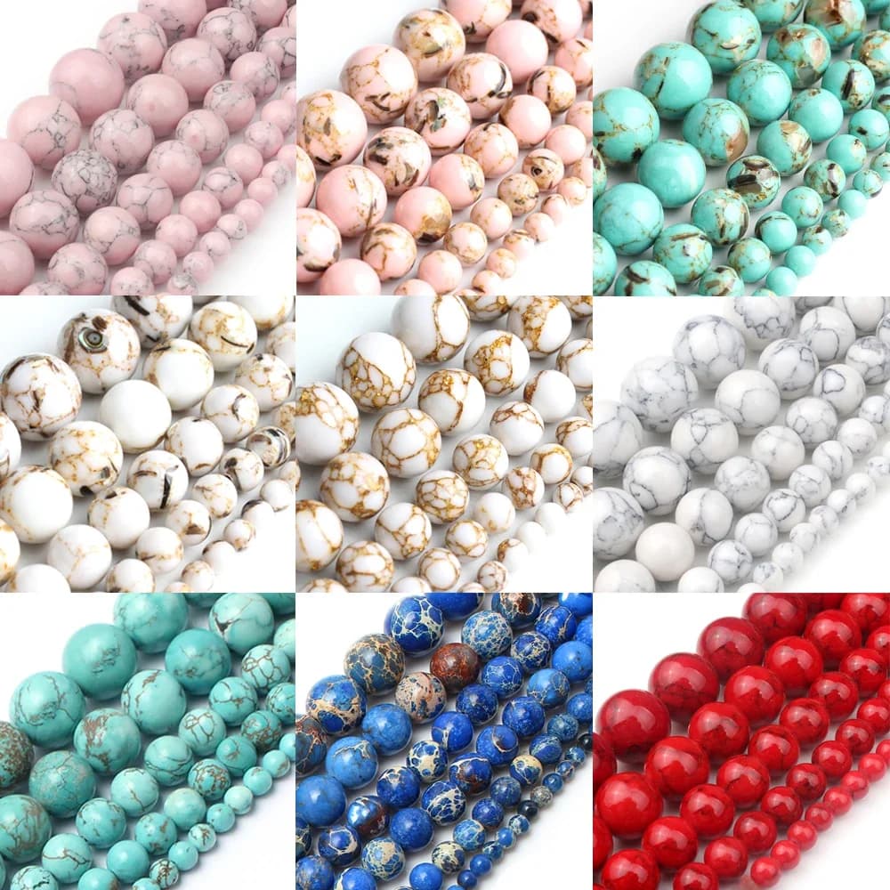 Turquoises naturelles Howlite pierre sédiments Jaspers rondes perles de bricolage en vrac pour la fabrication de bijoux Bracelets cadeaux de noël 15
