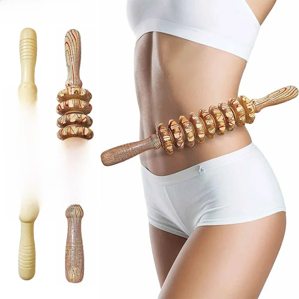 Masseur en bois à 9 rouleaux, bâton à rouleau portatif, Point de déclenchement, outils de Massage manuels pour Anti-cellulite, soulagement de la